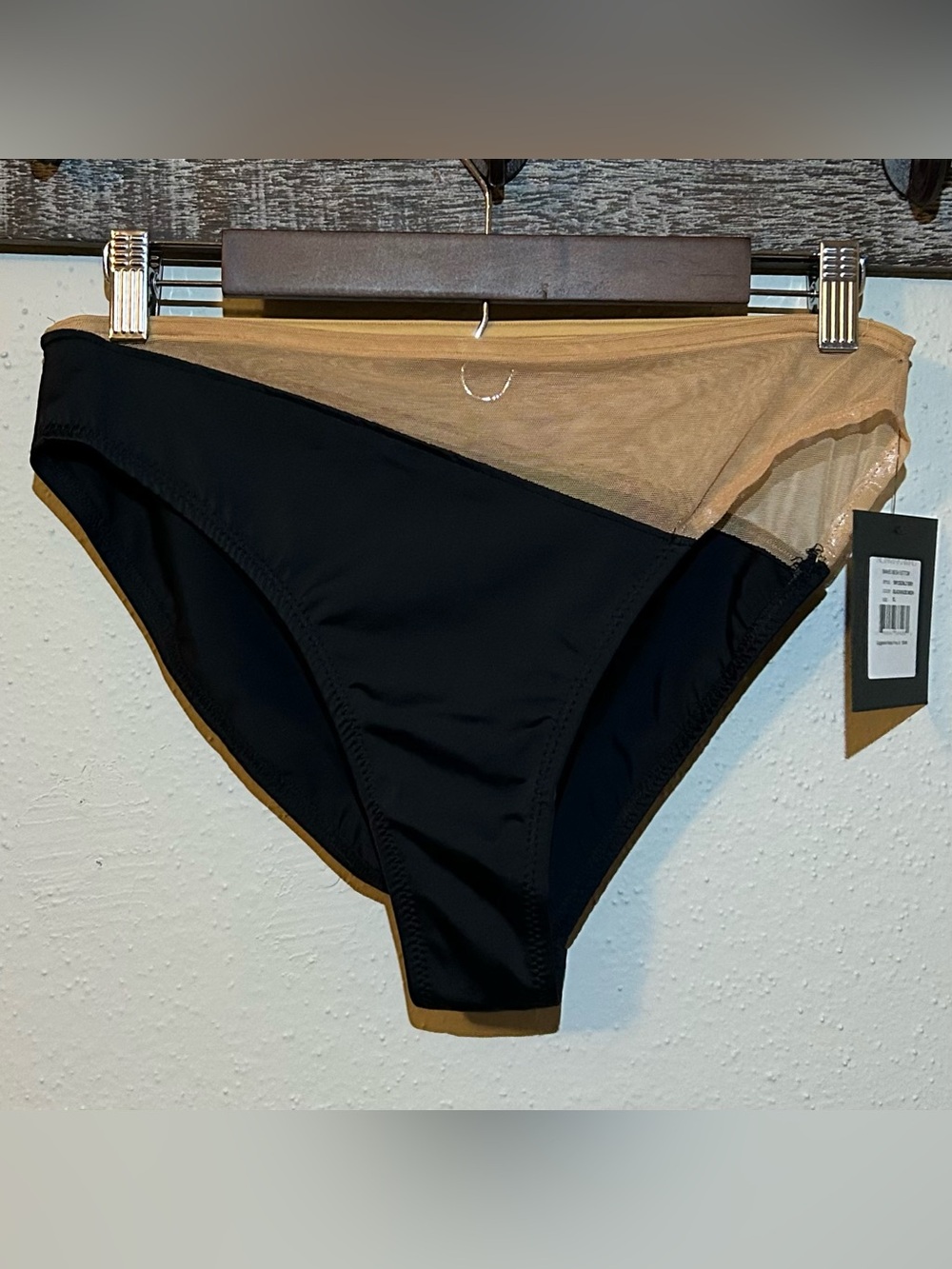 NWT Norma Kamali Black & Nude Snake Mesh Bikini Bottom XL